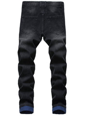 Men's black ripped slim jeans blue ripped trousers