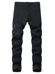 Stylish Black Slim-Fit Jeans for Men - Striped Print, Comfortable, Versatile Trousers with Classic Design - B5202-1