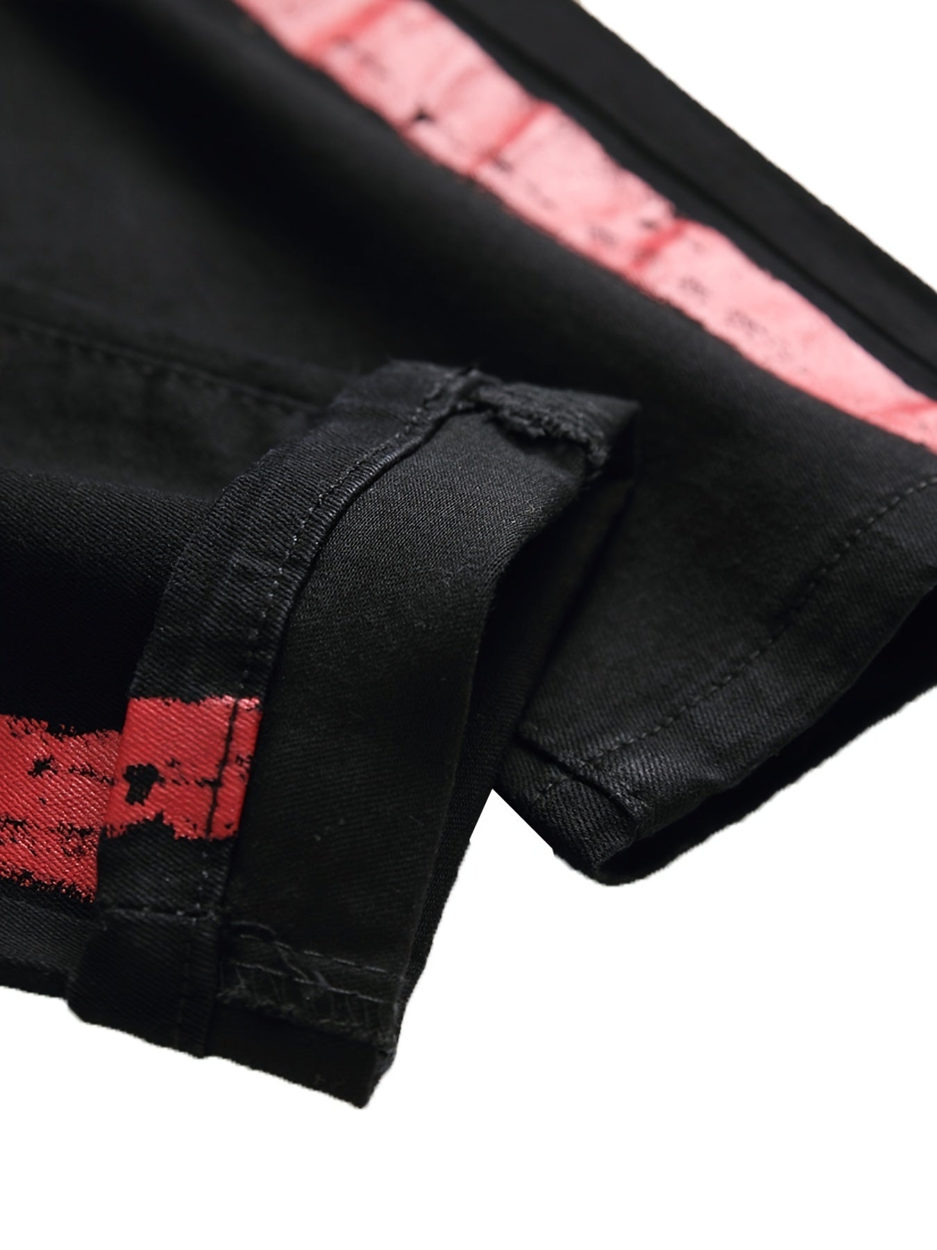 Men's stretch black jeans with striped webbing