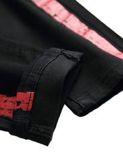 Men's stretch black jeans with striped webbing