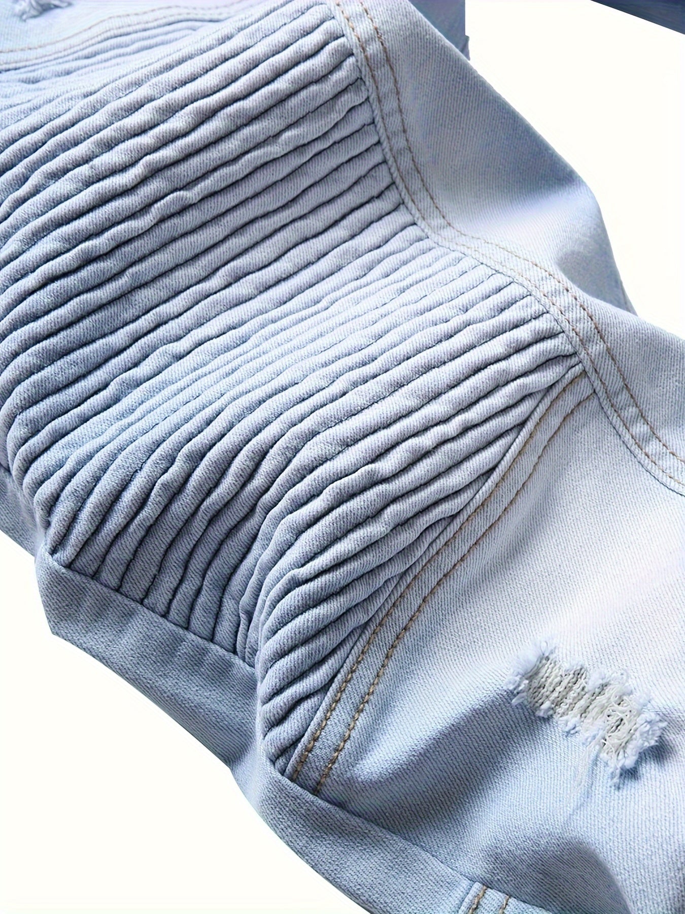 Ripped Slim Light Blue Jeans Men's locomotive ripped stretch slim light blue jeans