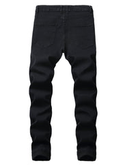 Men's Stretch Skinny Ripped Jeans, Black Embroider Fashionable Slim Fit  Jeans Pants for Men (1899)