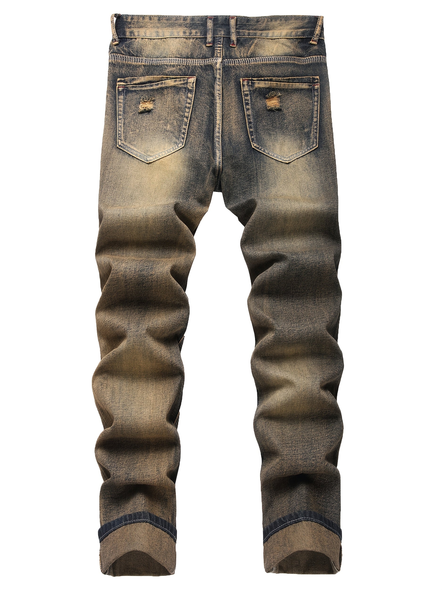 Men's Yellow Jeans; Ripped Jeans; Vintage Classic Jeans