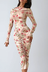 Dominiks Floral Bodycon Ruch Midi Dress In Pink