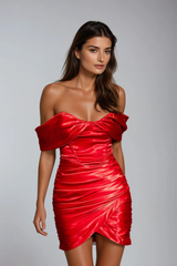 Donalda Off Shoulder Corset Mini Dress In Red