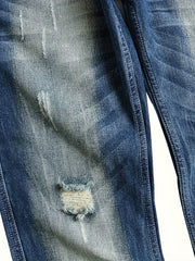 Men's Distressed Blue Denim Jeans with Ripped Detailing and Button Fly - Casual Straight-Leg Pants for Casual Attire, Everyday Jeans | Classic Button Fly | Quality Stitching