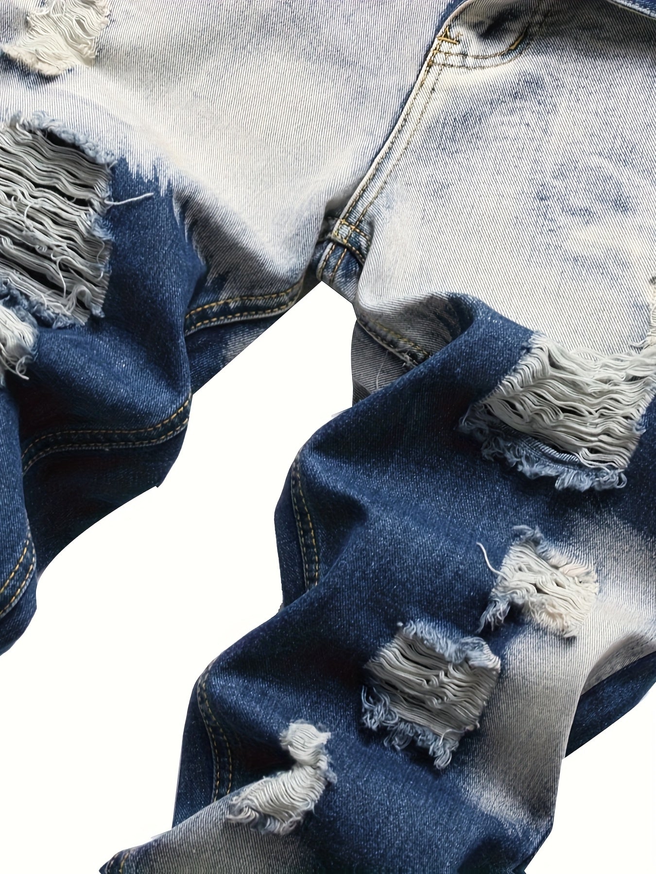 Men'S Ripped Jeans; Two-color Jeans; Color-blocked Ripped Jeans.