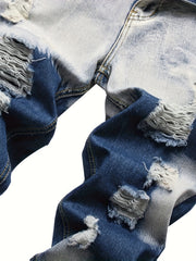 Men'S Ripped Jeans; Two-color Jeans; Color-blocked Ripped Jeans.