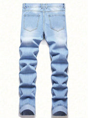 Men's Classic Fashion Ripped Jeans Regular Fit Jeans with Print