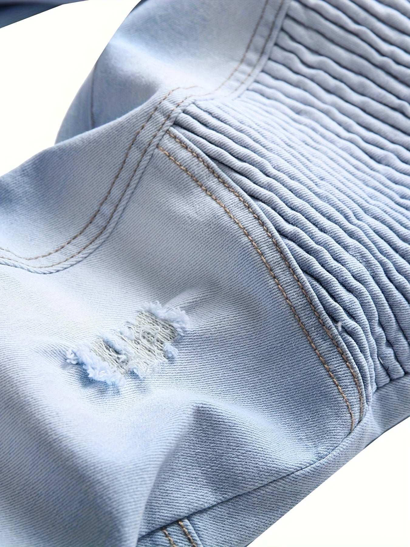 Ripped Slim Light Blue Jeans Men's locomotive ripped stretch slim light blue jeans