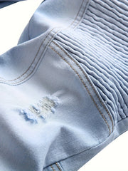 Ripped Slim Light Blue Jeans Men's locomotive ripped stretch slim light blue jeans