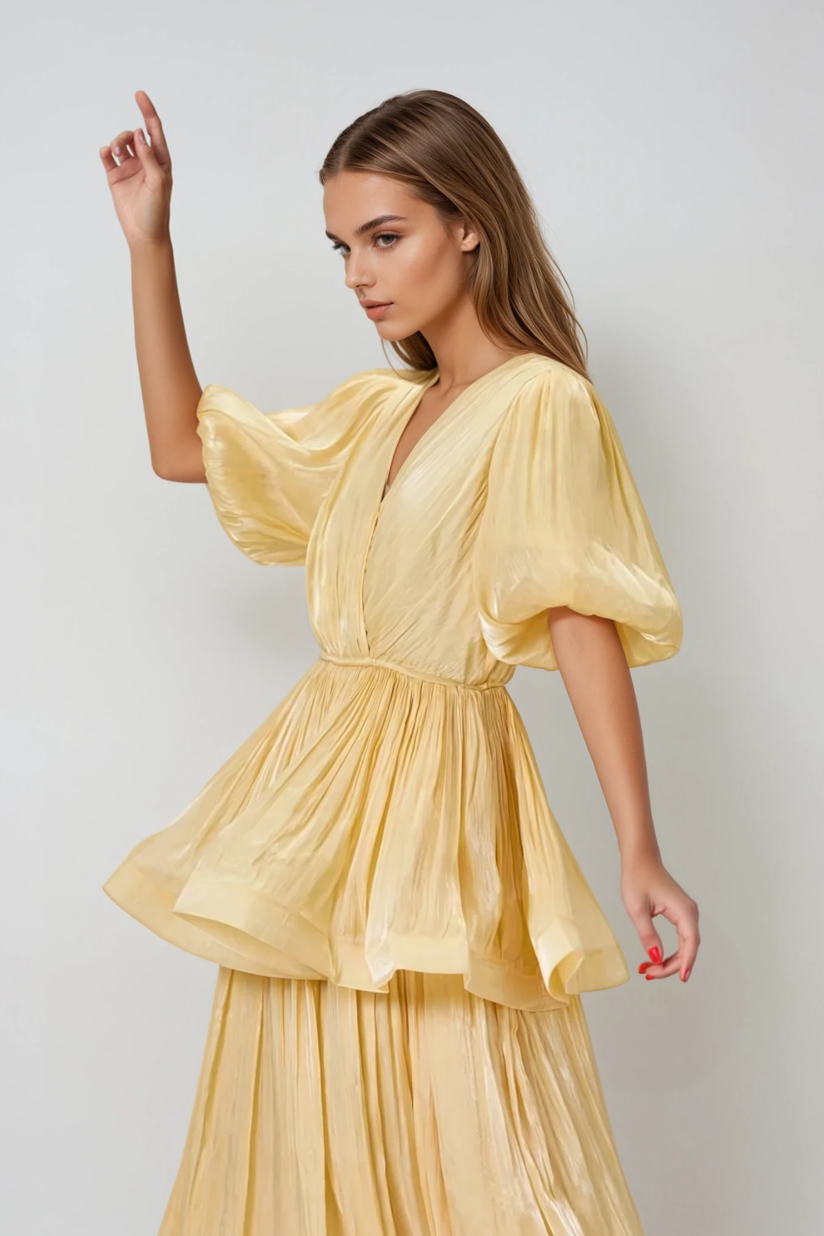 Christos Ruch Balloon Sleeve Skirt Set