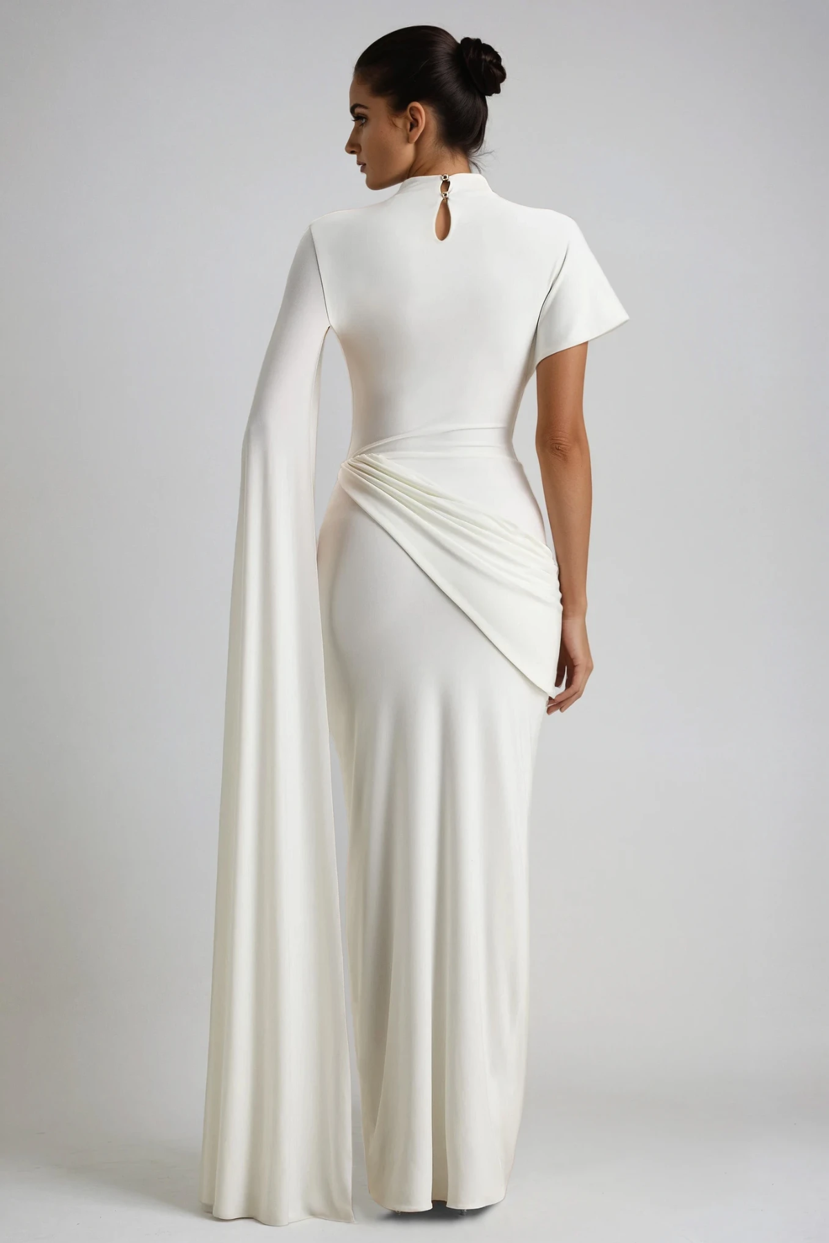 Dimosthenis Bodycon Ruch Fringe Maxi Dress In White