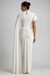 Dimosthenis Bodycon Ruch Fringe Maxi Dress In White