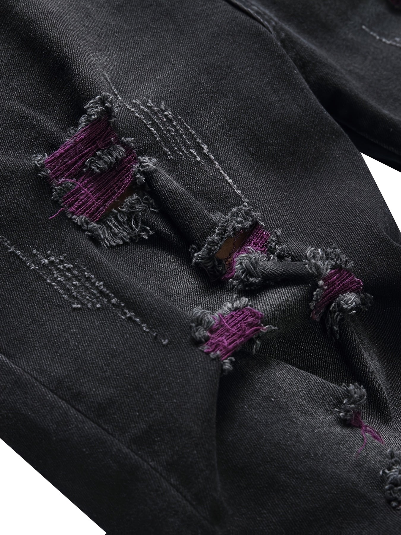 Men'S Purple And Black Distressed Denim Jeans
