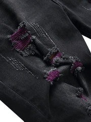 Men'S Purple And Black Distressed Denim Jeans