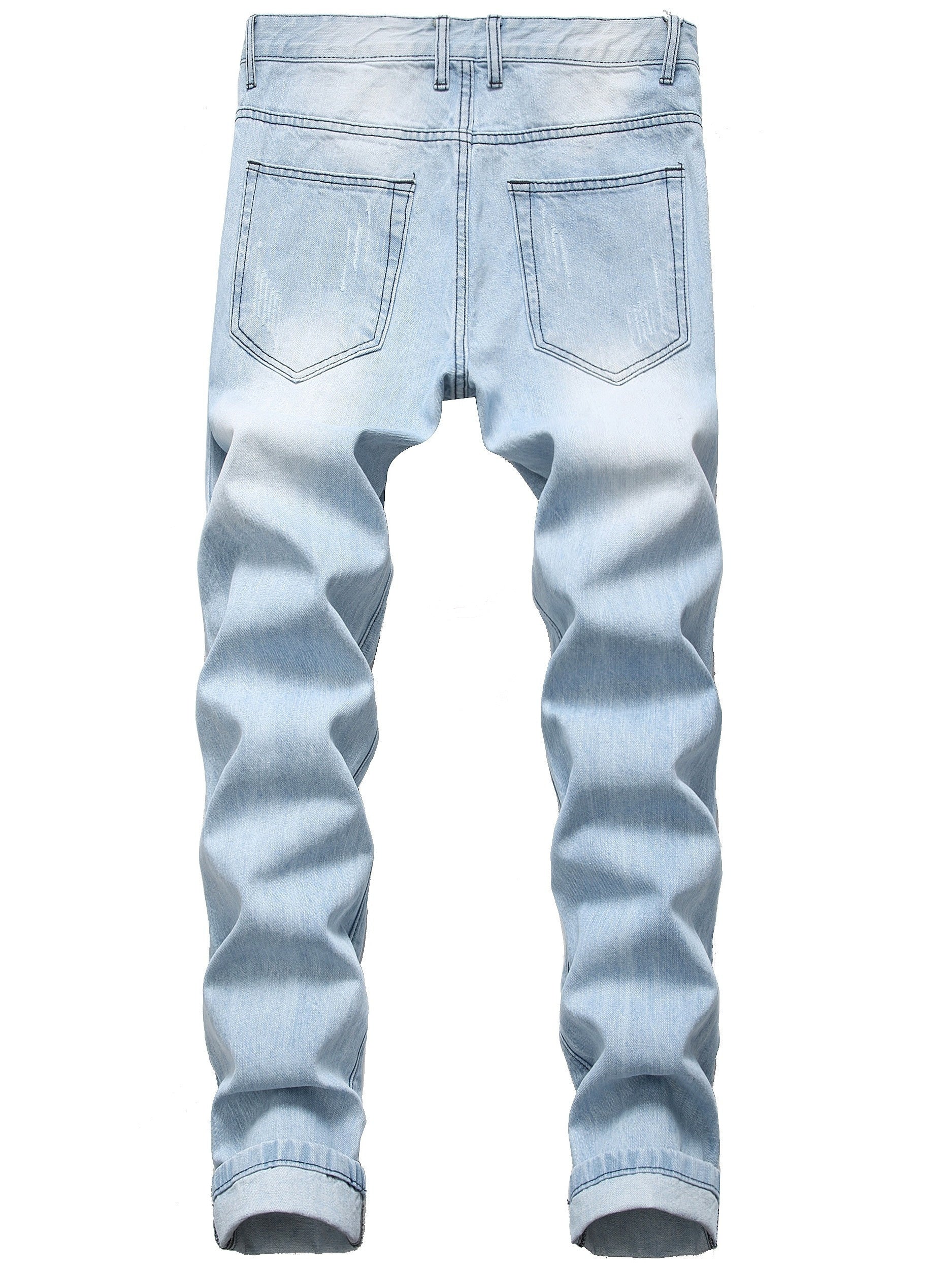 Mens Classic Light Blue Regular Fit Non-Stretch Cotton Blend Jeans - Zipper Fly, Mid Waist, Machine Washable, Weekend Casual Wear for All Seasons