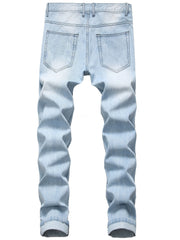 Mens Classic Light Blue Regular Fit Non-Stretch Cotton Blend Jeans - Zipper Fly, Mid Waist, Machine Washable, Weekend Casual Wear for All Seasons