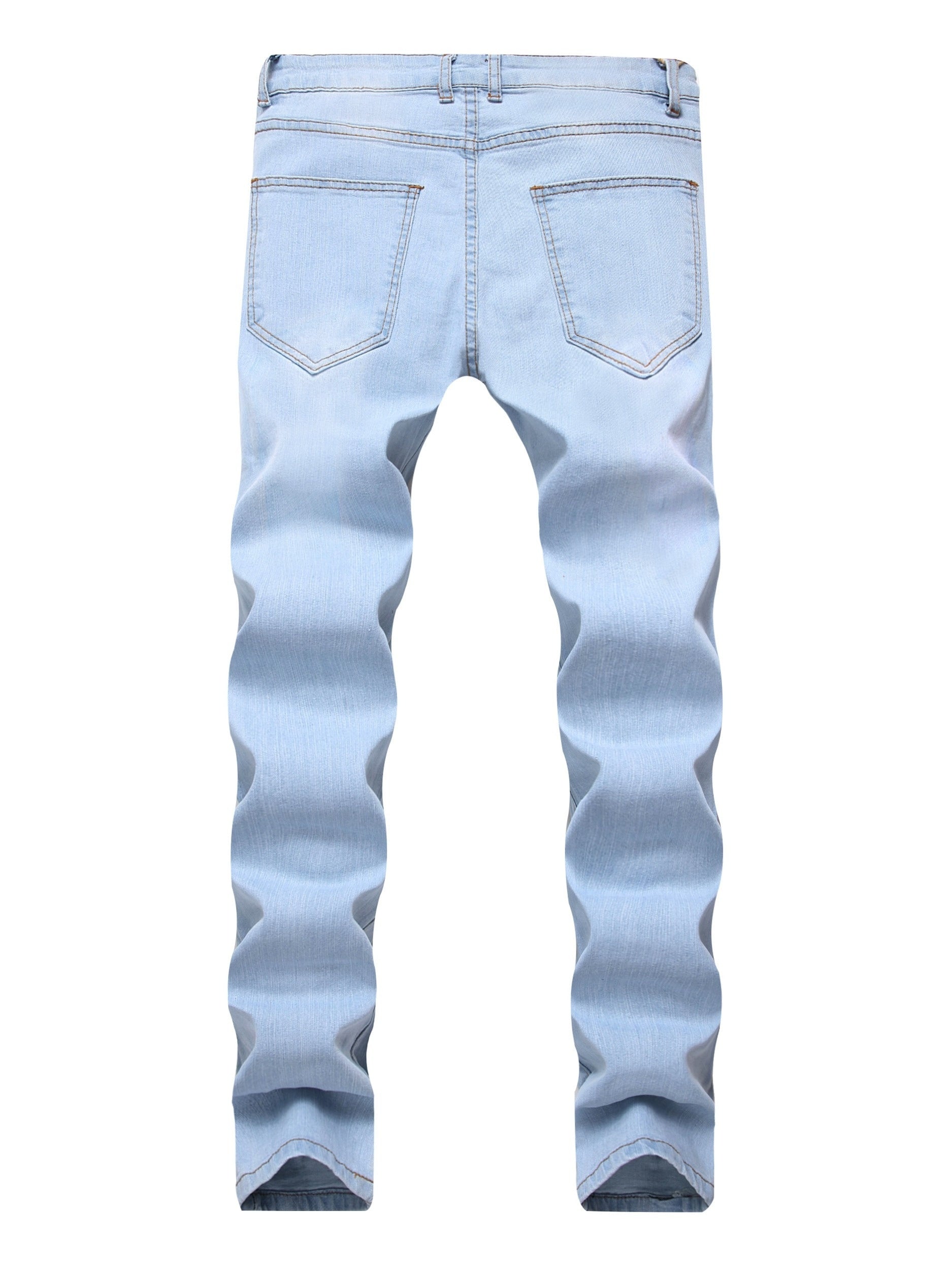 Stretch Skinny Ripped Jeans Men's Stretch Skinny Ripped Jeans, Light Blue Embroidered Retro Fashion Slim Fit Men's Jeans (1868)