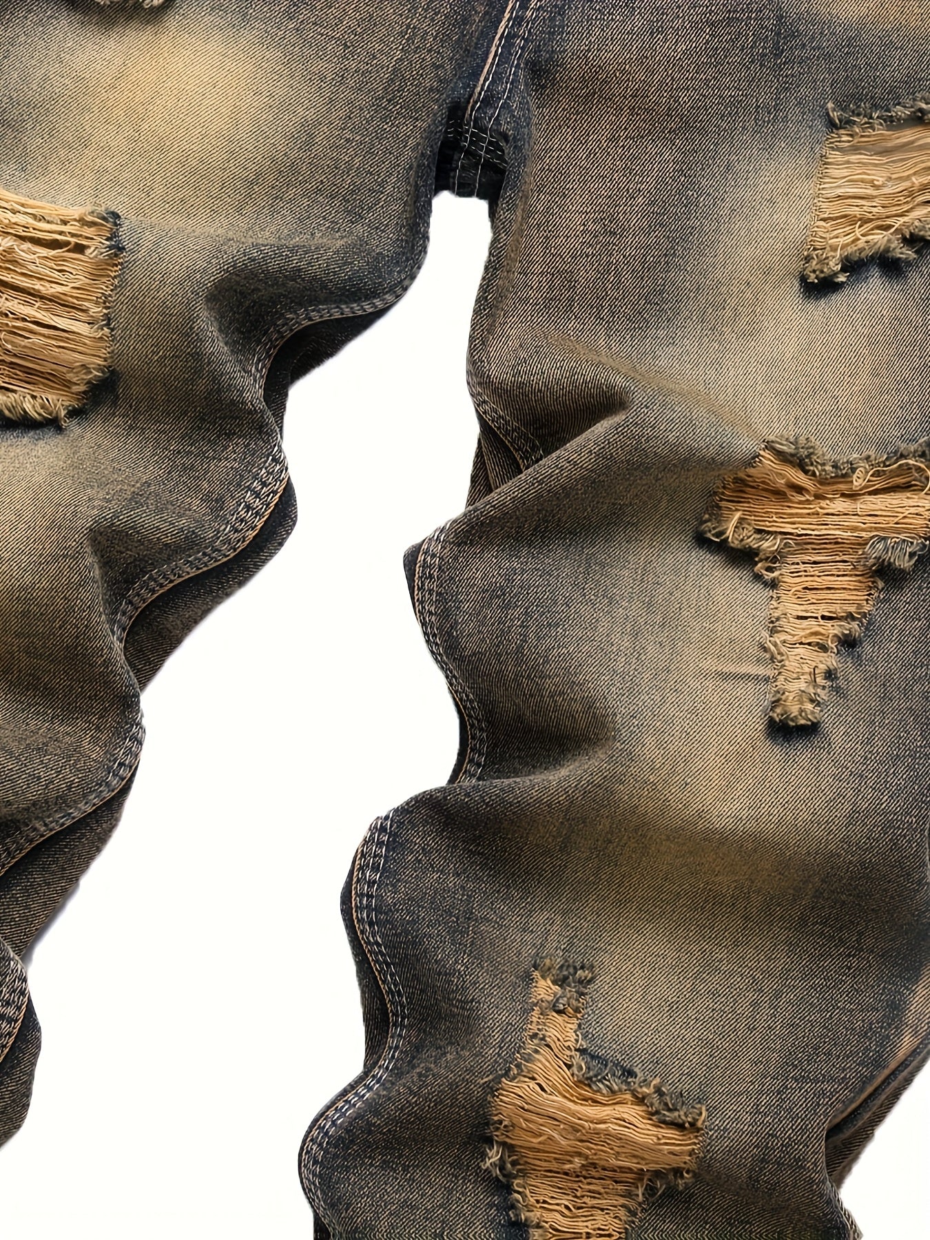 Men's Yellow Jeans; Ripped Jeans; Vintage Classic Jeans