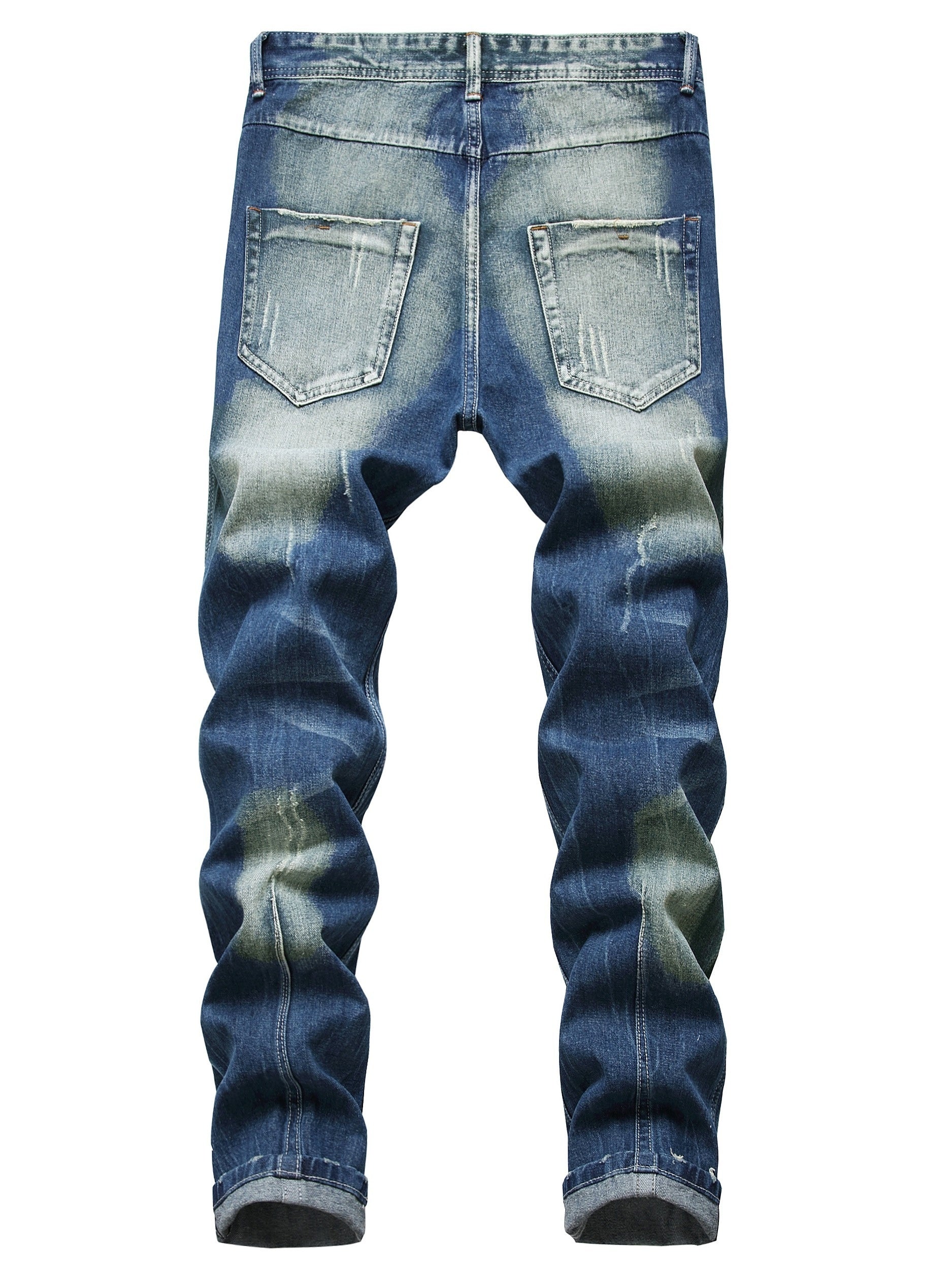 Men's Distressed Blue Denim Jeans with Ripped Detailing and Button Fly - Casual Straight-Leg Pants for Casual Attire, Everyday Jeans | Classic Button Fly | Quality Stitching