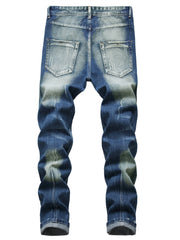 Men's Distressed Blue Denim Jeans with Ripped Detailing and Button Fly - Casual Straight-Leg Pants for Casual Attire, Everyday Jeans | Classic Button Fly | Quality Stitching