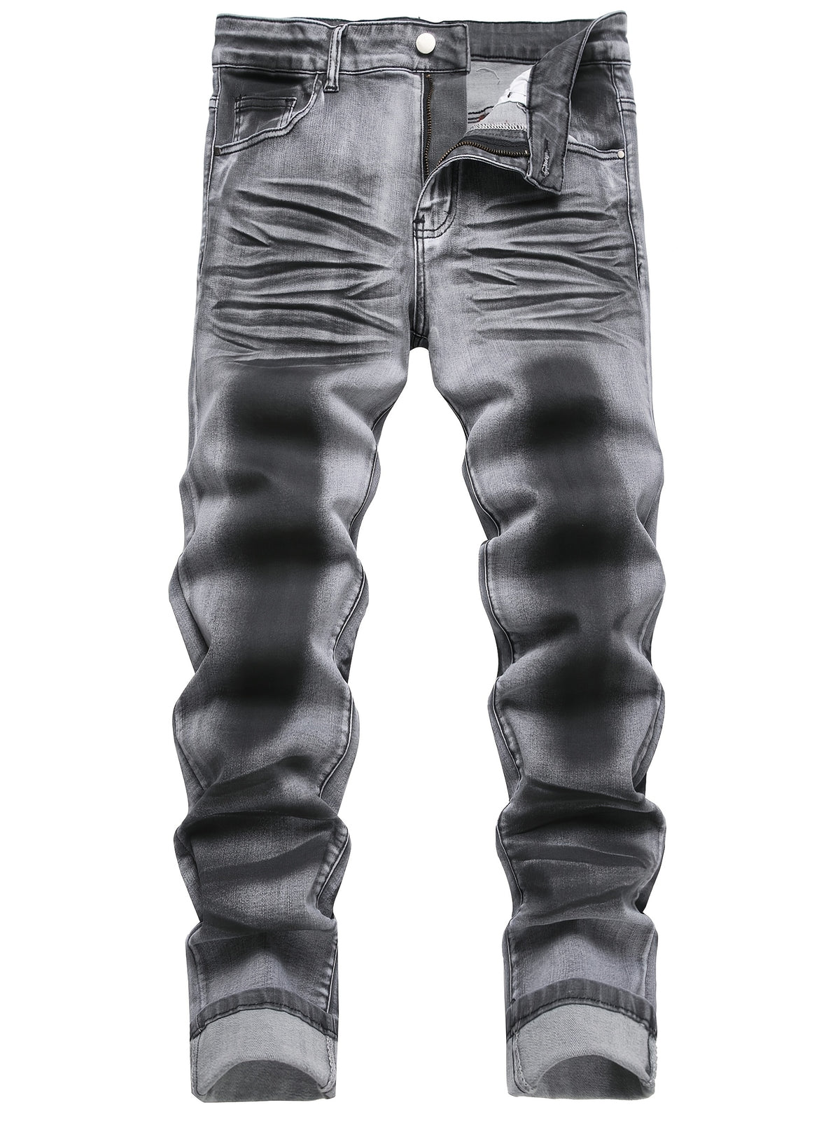 Men's Slim-Fit Gray Coated Denim Jeans - Stretch Print, Street Style, Machine Washable, Mid-Rise, All-Season Wear