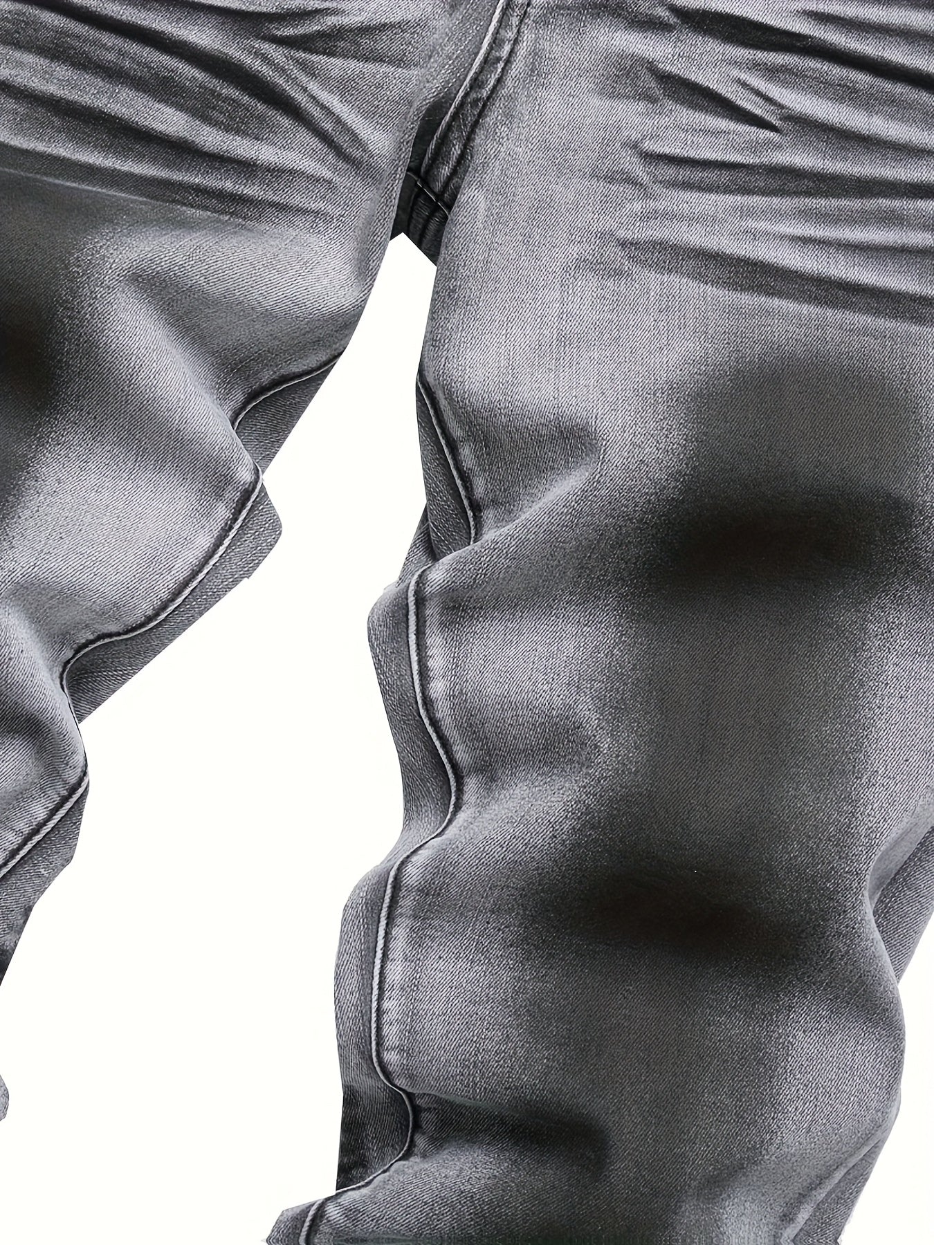 Men's Slim-Fit Gray Coated Denim Jeans - Stretch Print, Street Style, Machine Washable, Mid-Rise, All-Season Wear