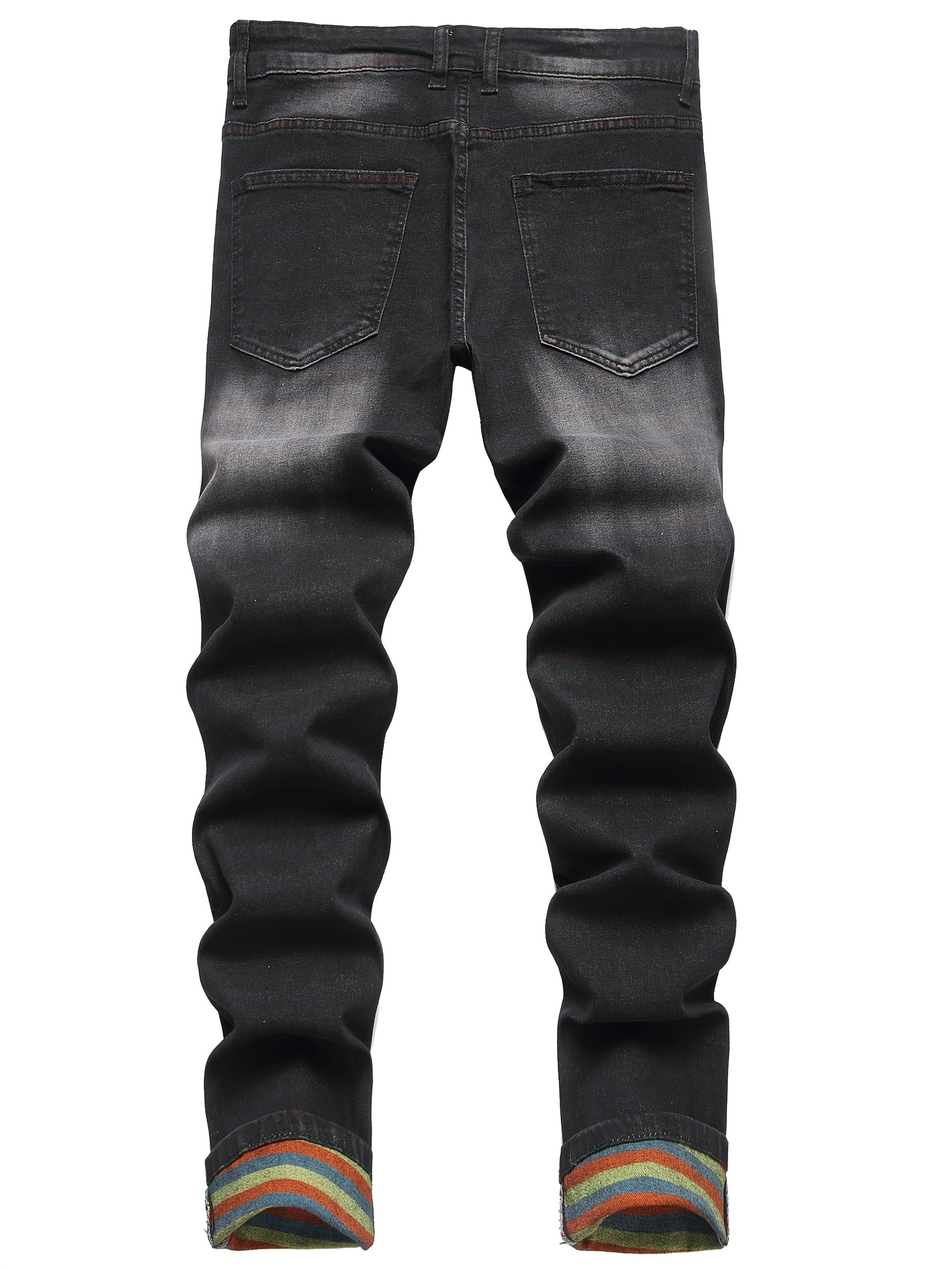 Men'S Black Jeans; Ripped Jeans; Multi-color Large Ripped Denim Trousers; Orange; Yellow; Blue Ripped Jeans