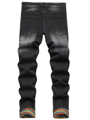 Men'S Black Jeans; Ripped Jeans; Multi-color Large Ripped Denim Trousers; Orange; Yellow; Blue Ripped Jeans