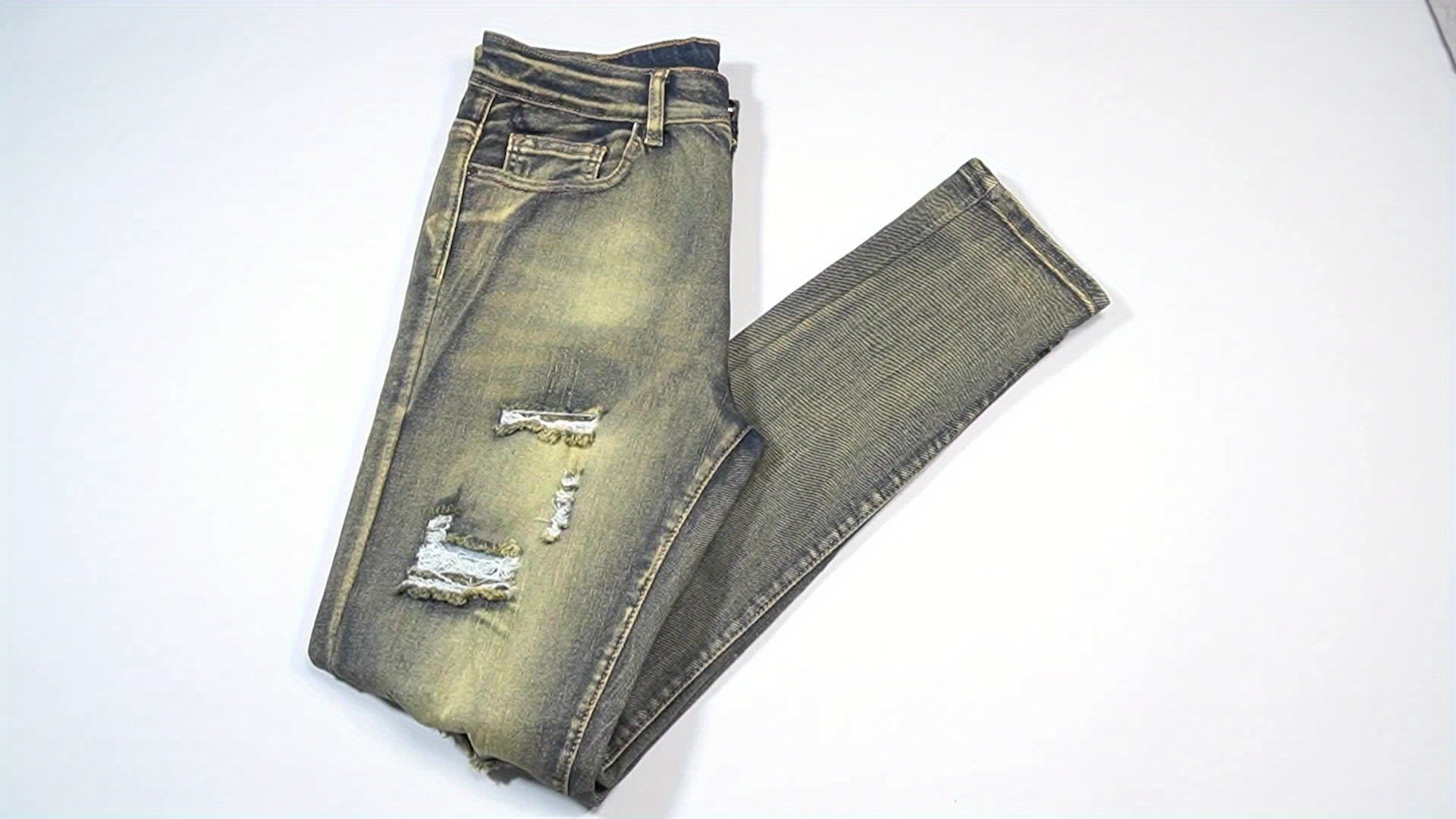 Designer Brown Straight Leg Comfort Flex Jeans - Ripped Slim Fit, Distressed, Regular Fit, Fashionable Pants for Men - Perfect for Casual Daily Wear