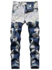 Men'S Ripped Jeans; Two-color Jeans; Color-blocked Ripped Jeans.