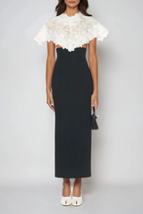 Domnica Lace Shawl Embroidered Split Midi Dress