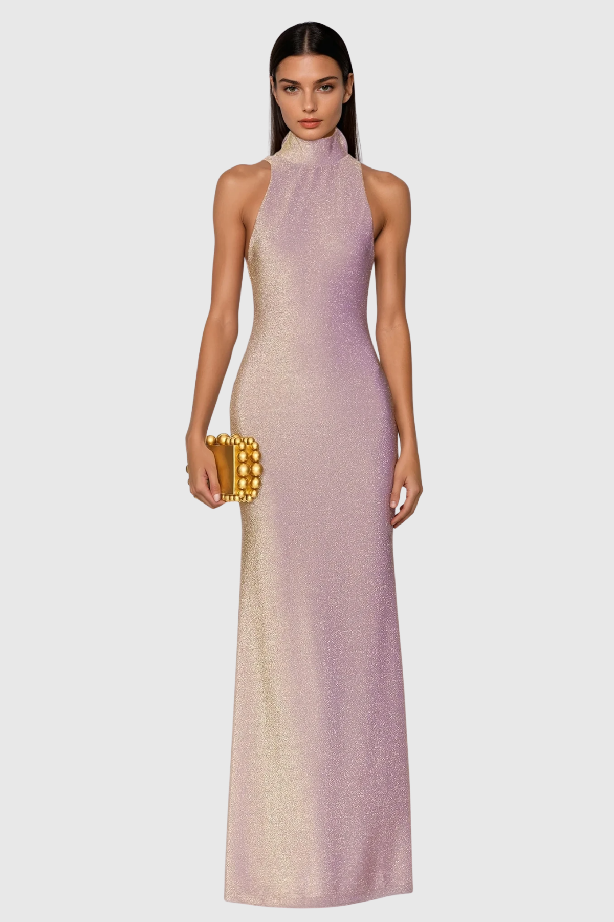 Farkhod Backless Flower Glitter Maxi Dress