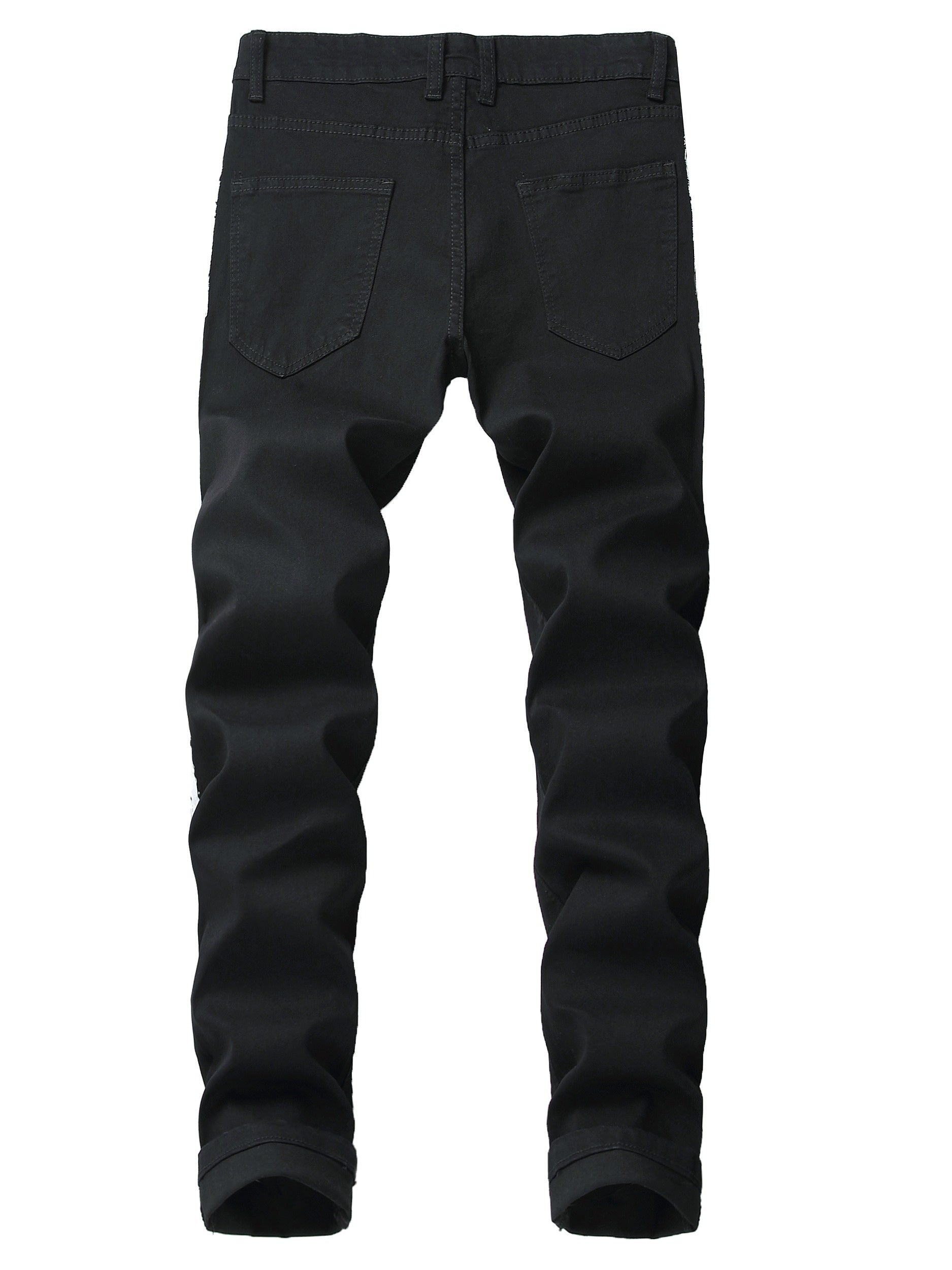Men's stretch black jeans with striped webbing