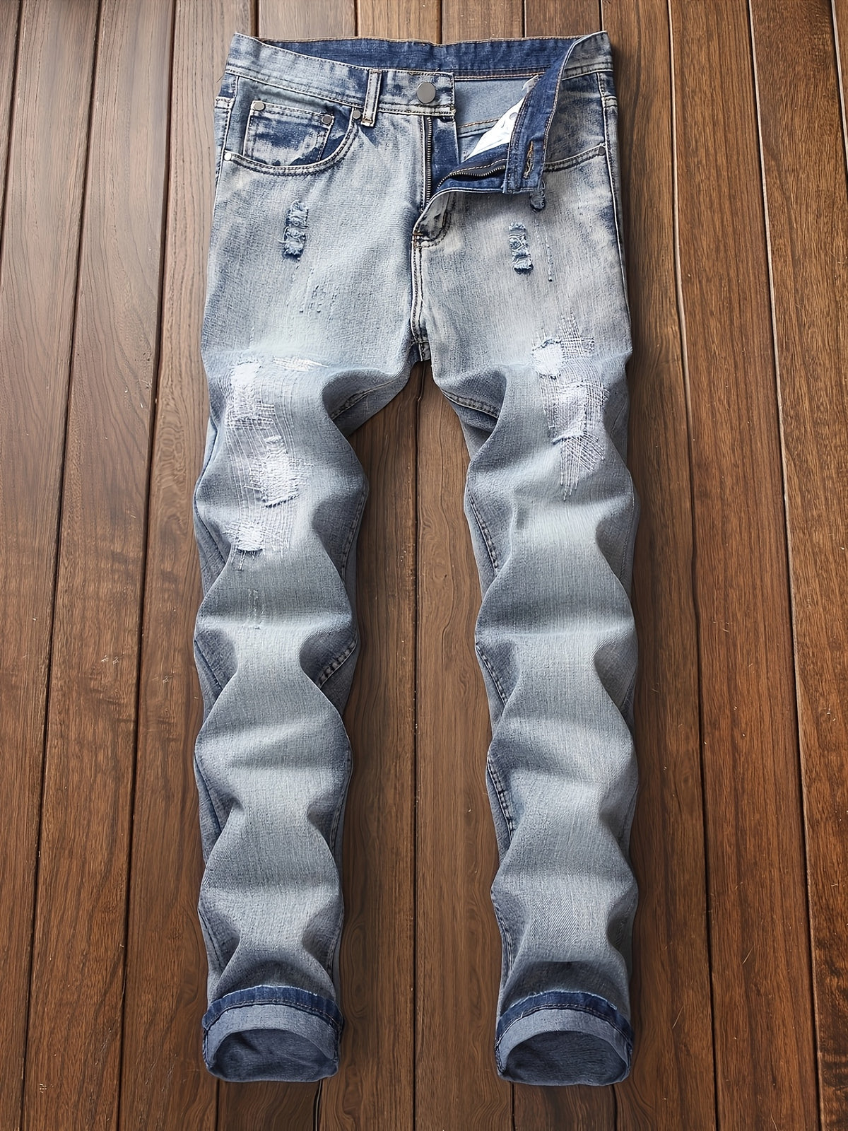 Men's Jeans; Ripped Embroidered Jeans; Fashionable Casual Men's Denim Trousers.