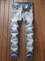 Men's Jeans; Ripped Embroidered Jeans; Fashionable Casual Men's Denim Trousers.