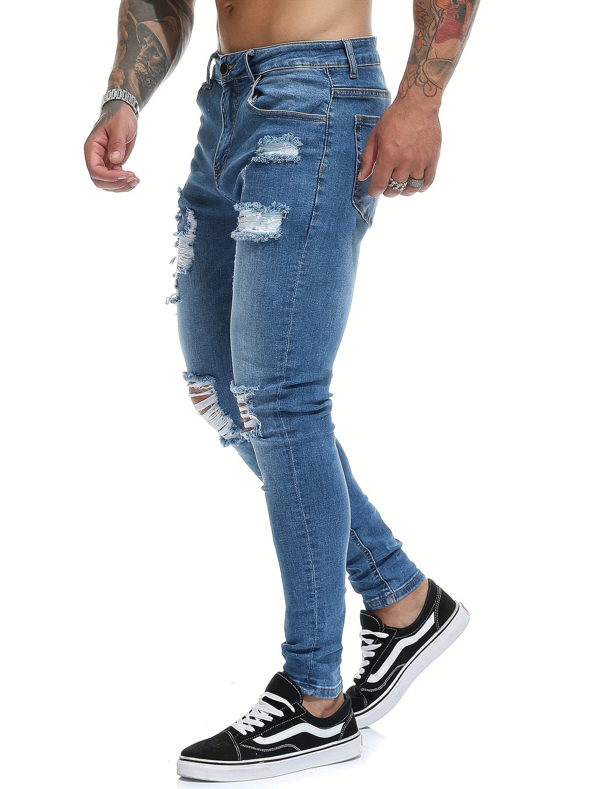 Men's Super Tight High Stretch Ripped Jeans