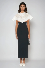 Domnica Lace Shawl Embroidered Split Midi Dress