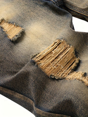 Men's Yellow Jeans; Ripped Jeans; Vintage Classic Jeans
