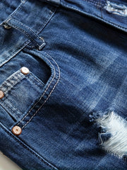 Men's Denim Shorts Summer Ripped Random Patch Men's Mid-pants Slim Shorts Straight-legged Wear Men's Pants European And American, No Belts
