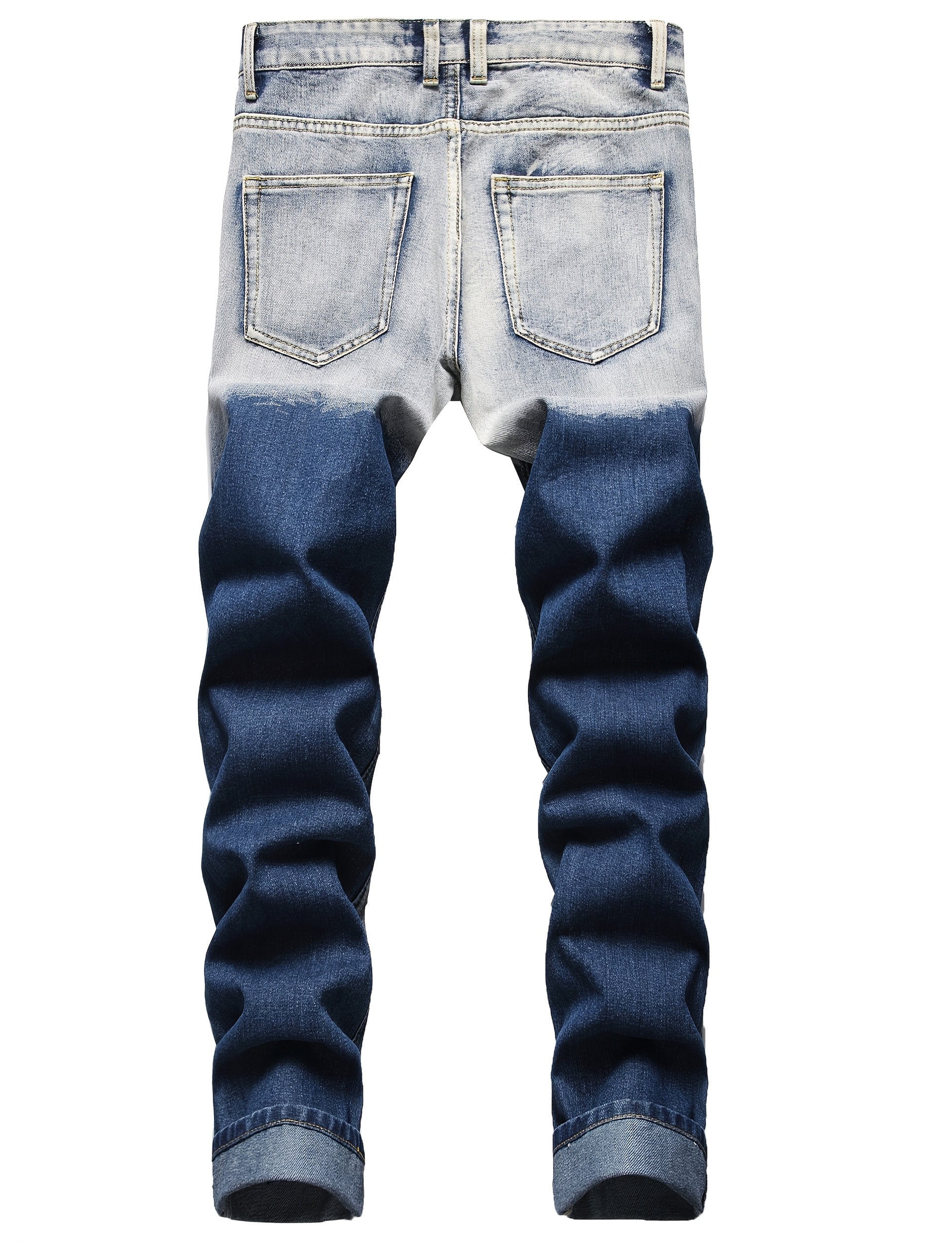 Men'S Ripped Jeans; Two-color Jeans; Color-blocked Ripped Jeans.