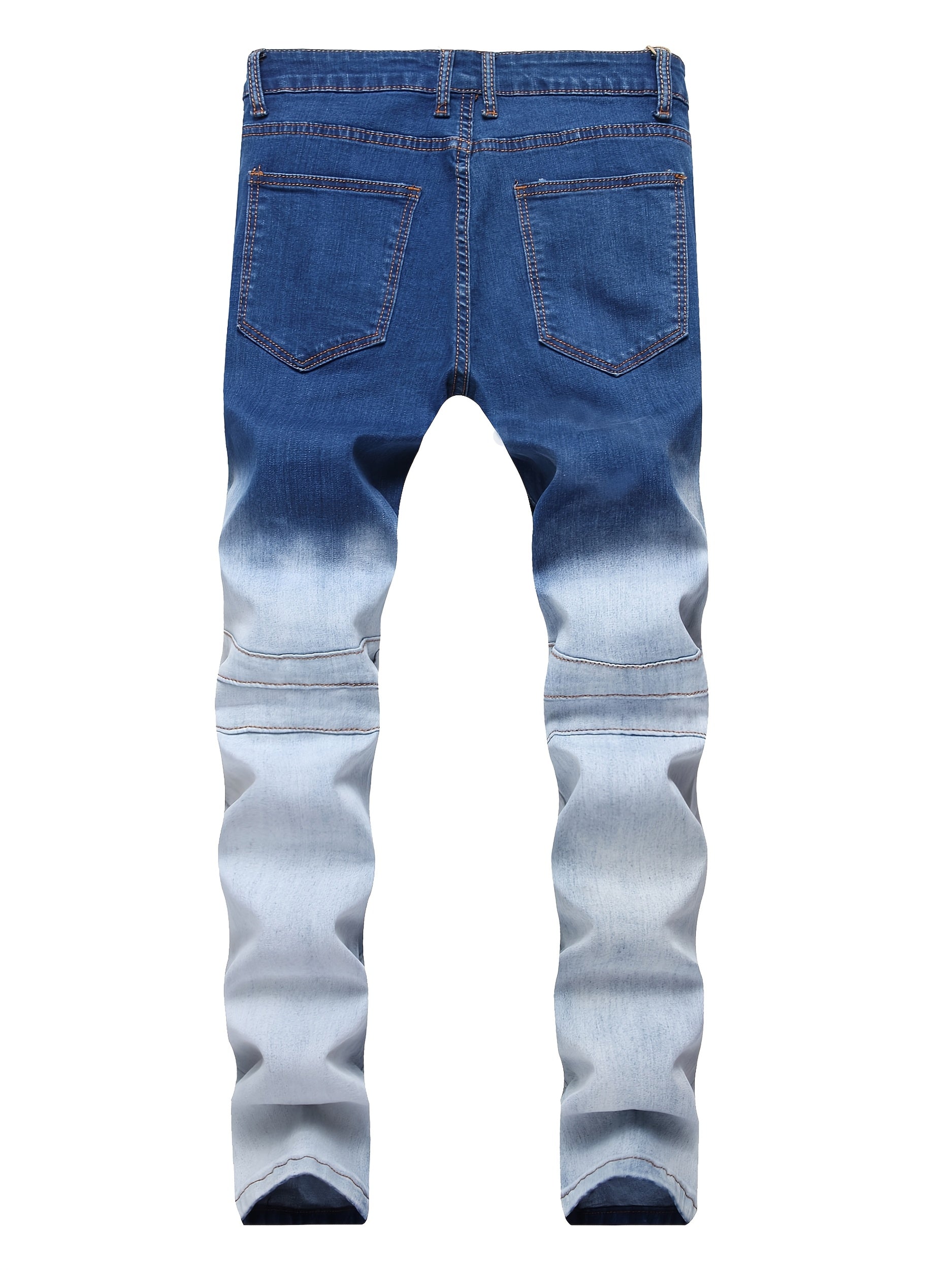 Men'S Motorcycle Jeans; Ripped Zipper Jeans; Stretch Denim Color-blocked Trousers;