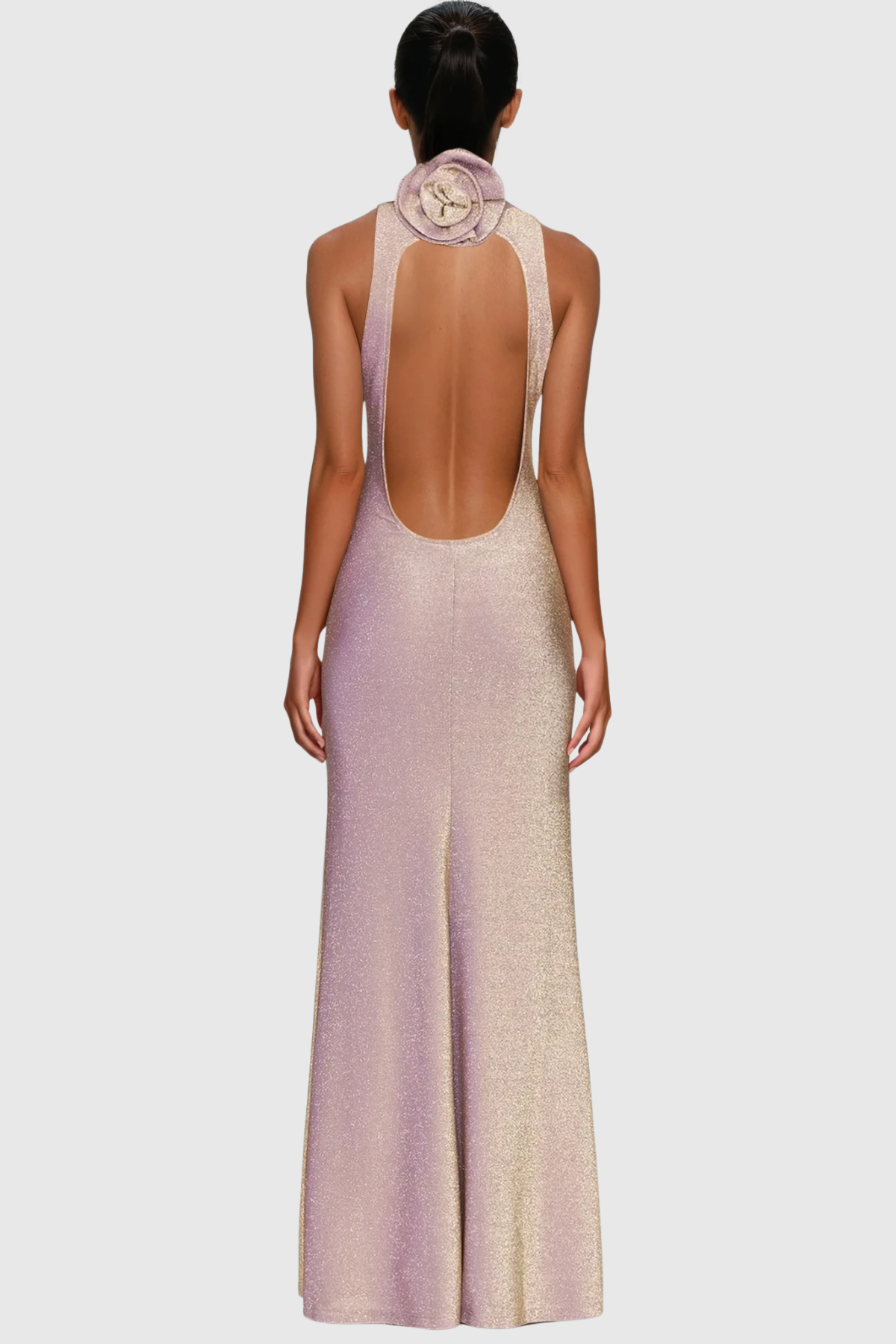 Farkhod Backless Flower Glitter Maxi Dress