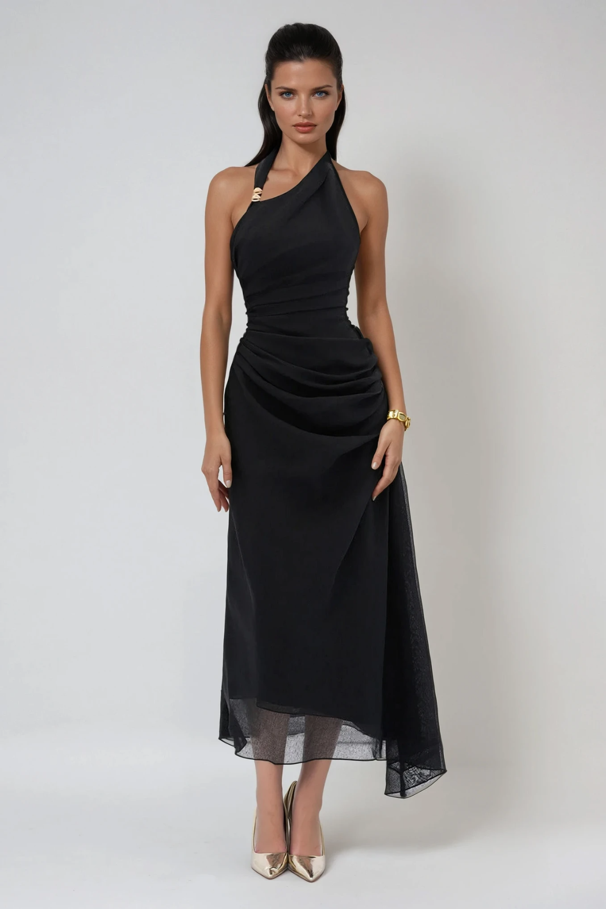 Domitila Halter Neck Asymmetric Maxi Dress