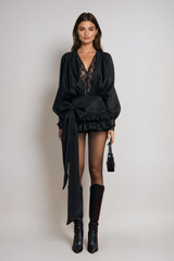 Aminah Lace Plunge Bow Mini Dress