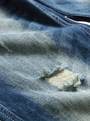 Men's Distressed Blue Denim Jeans with Ripped Detailing and Button Fly - Casual Straight-Leg Pants for Casual Attire, Everyday Jeans | Classic Button Fly | Quality Stitching