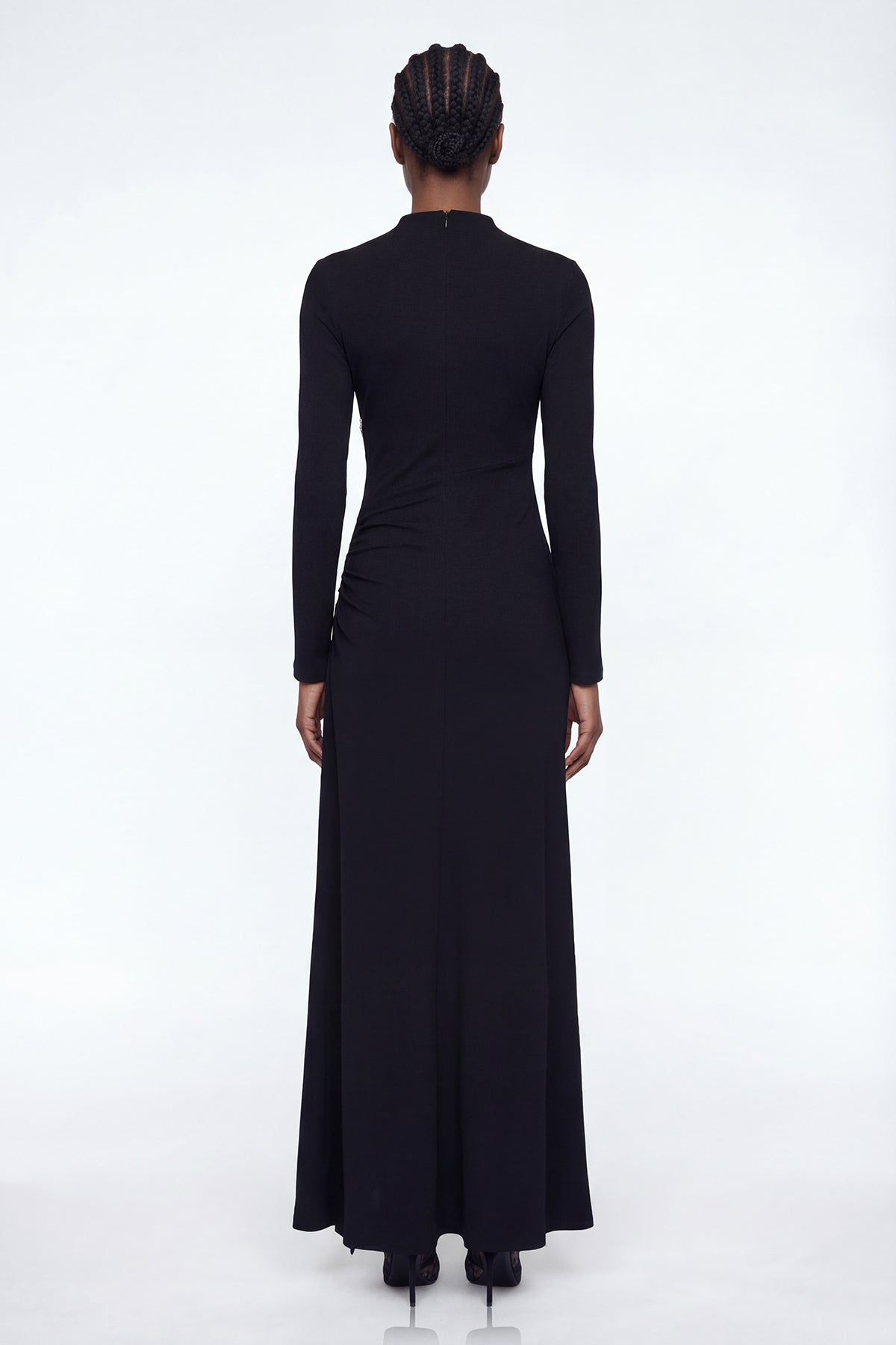 Adobe Long Sleeve Rhinestone Flower Maxi Dress In Black