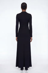 Adobe Long Sleeve Rhinestone Flower Maxi Dress In Black