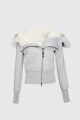Alisha Faux Fur Zipper Asymmetric Jacket In Grey